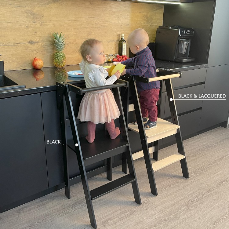 Foldable And Space Saving Kitchen Helper Tower (Black & Lacquered)