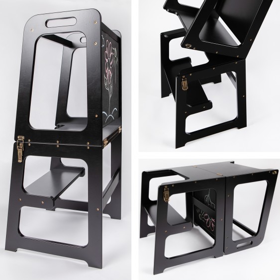Learning Tower - Table And Chair With Blackboard - All-In-One (Black)