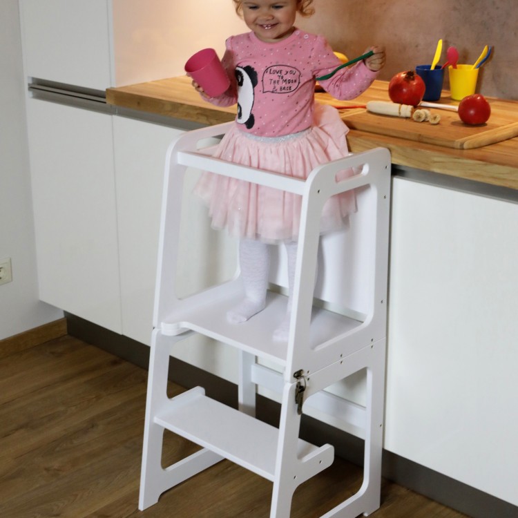 Learning Tower - Table And Chair With Blackboard - All-In-One (White)