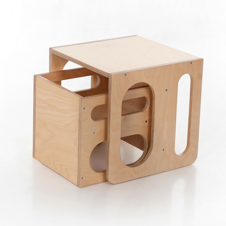 Montessori Cube Chair Set - Cube Chair and Table (Natural Lacquered)