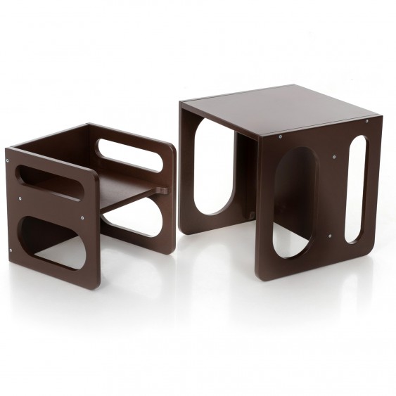 Montessori Cube Chair Set - Cube Chair and Table (Brown)