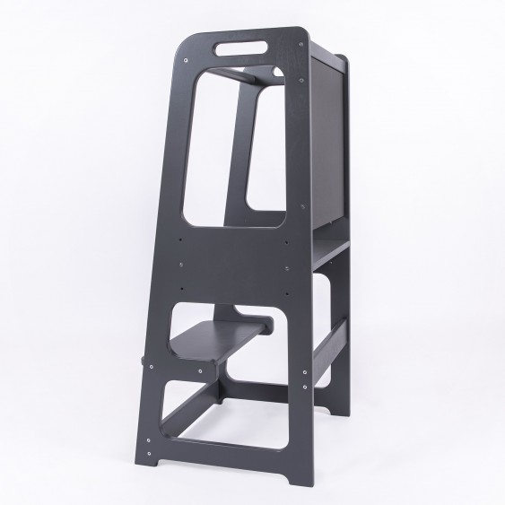 Kitchen helper tower with blackboard and Adjustable Height - Anthracite Grey