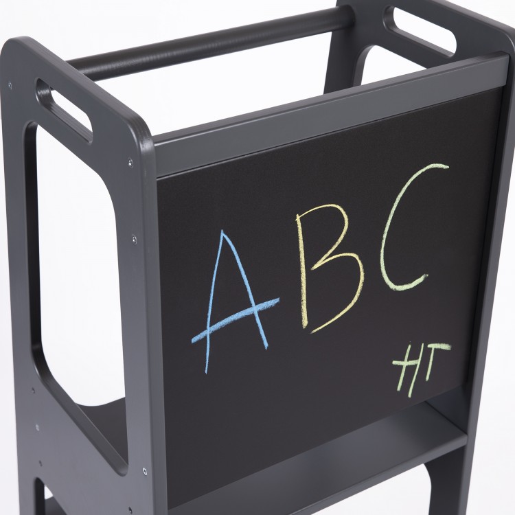 Kitchen helper tower with blackboard and Adjustable Height - Anthracite Grey